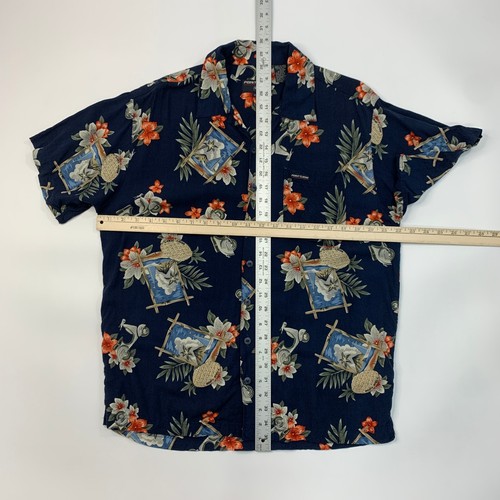 Vintage Point Zero Hawaiian Shirt Men S Small Navy Blue Tropical Button Up Rayon - Picture 6 of 9