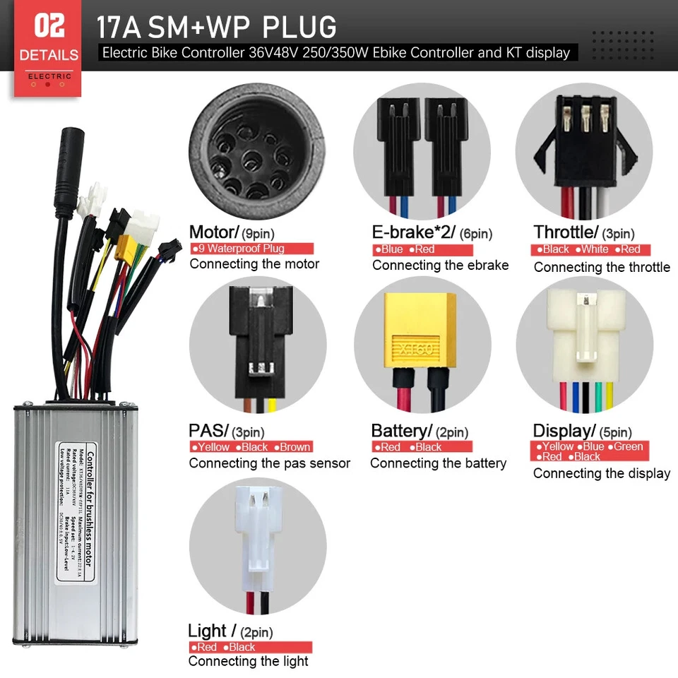 Electric Bicycle 36V/48V 17A Brushless Controller with LCD3 LCD8 LED880 Display - Image 3 of 4