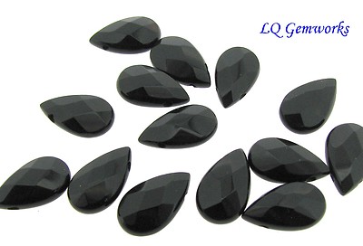 TEN (10) BLACK ONYX 9x15mm Faceted Teardrop Beads