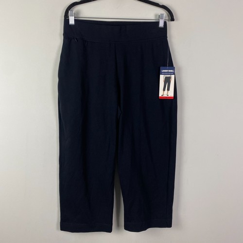 Lands Ends Shore Stretch Knit Capri Pants Size Medium Black Pull On