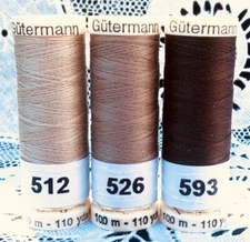 3 NEW Tan Brown colors GUTERMANN 100% polyester thread 110 yards each spool