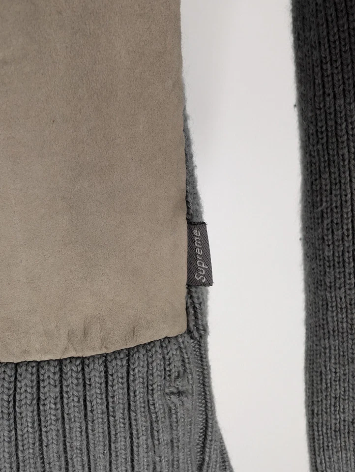 Supreme FW 2009 замшевый кабель трикотажа молнии свитер серый большой редкая итальянский мод 70-х - Изображение 4 из 4