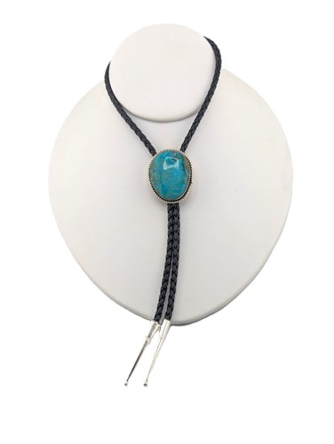 Corbata Navajo Bolo Turquesa Plata Esterlina Nativo Americano Hecha a Mano Joyería - Imagen 6 de 9