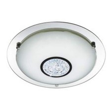 CHROME 24 LED FLUSH LIGHT WITH WHITE GLASS SHADE & CRYSTAL INNER
