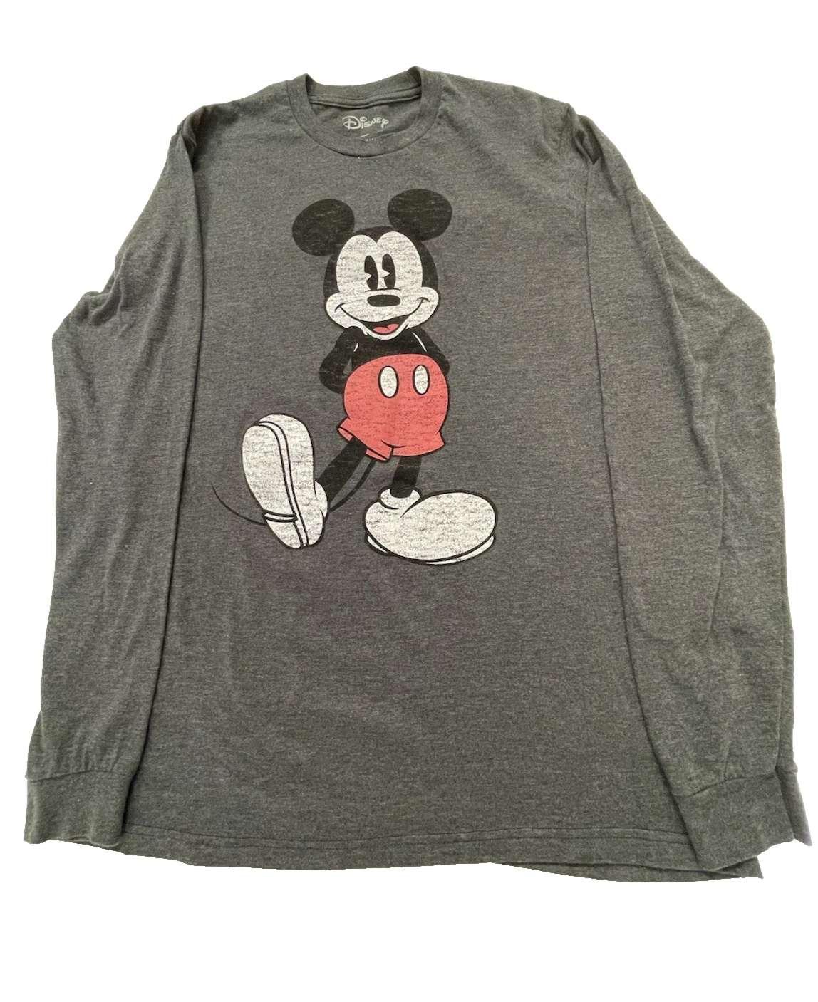 Disney Mickey Mouse Long Sleeve Shirt – Adult Medium, Gray, Classic Graphic Tee
