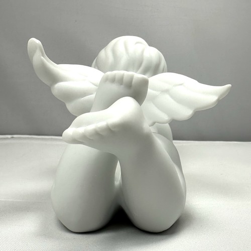 Statuina porcellana Rosenthal classica bisque bianca angelo cherubino mento in mano - Foto 4 di 7