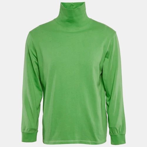 Sweat col tortue coton brodé vert suprême S