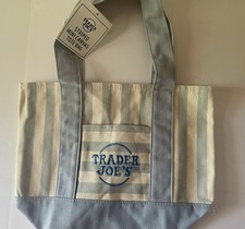 NEW Trader Joe's Mini Canvas Tote Bag Striped Limited Edition Blue Stripe