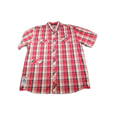 Akademiks Jeanius Level Button Up Short Sleeve Red Plaid Shirt 2XL Street Hiphop