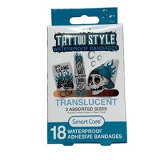 Tattoo Style Waterproof Bandages 18 Count Assorted Sizes Smart Care