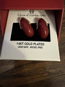 Authentic House Of Harlow 1960 New Red 14 KT.Gold Plated New Earrings