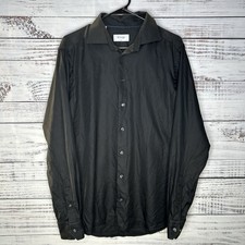 Eton Black Textured Twill Cotton Slim Fit Button Down Dress Shirt Size 42-16.5