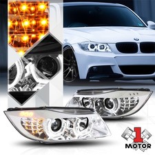 Chrome Dual 3D Halo Projector Headlight LED Turn Signal for 09-12 E90 3-Series