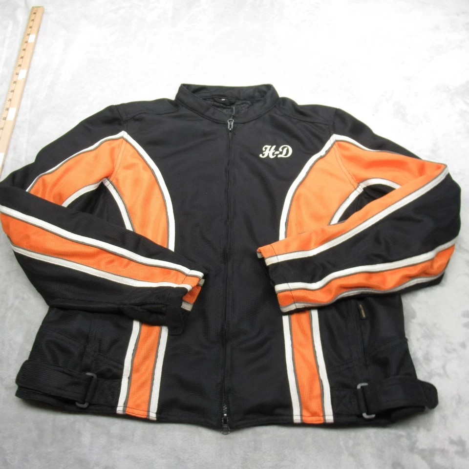 Chaqueta de motocicleta Harley Davidson para mujer XL negra naranja malla pesada con alas Foto 2 de 4