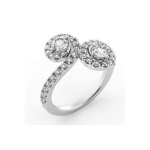 1.76ct D SI2 Round Cut Natural Certified Diamonds White Gold Halo Two Stone Ring - Picture 3 of 6