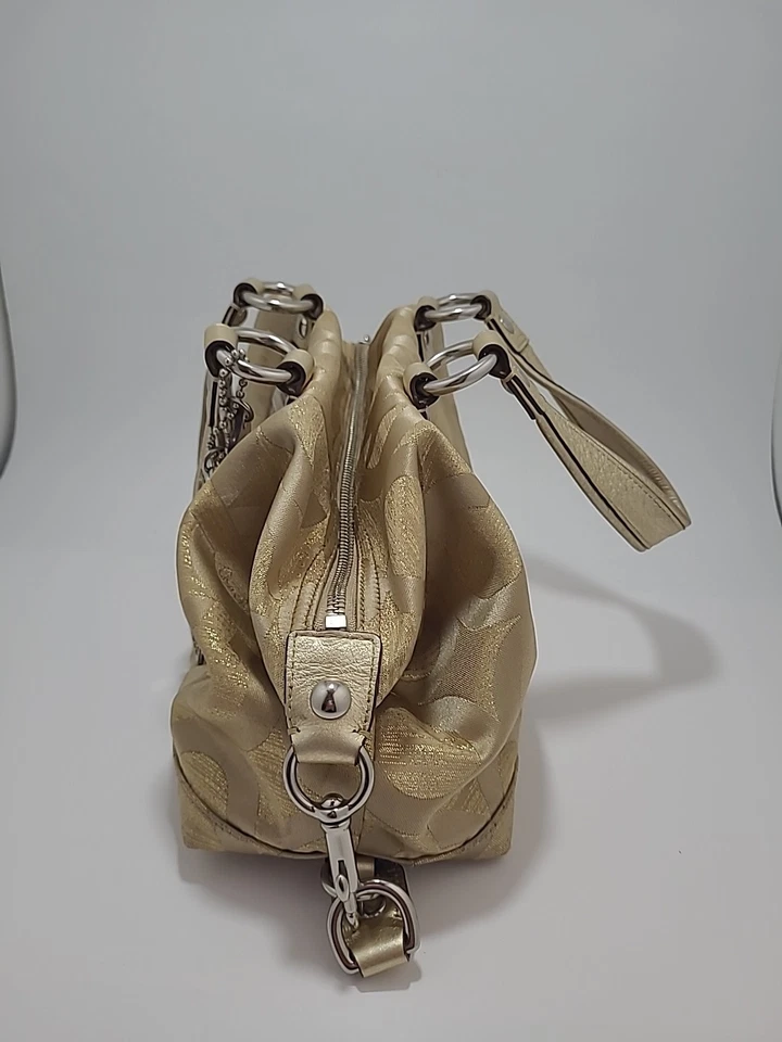 Bolso de mano COACH Poppy OP Art #15863 dorado satén lúrex hecho en 2001 Foto 3 de 4