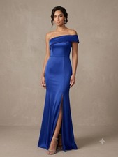 Blue Off-The-Shoulder Mermaid Dress Formal Gown Party Dress Left Side Slit