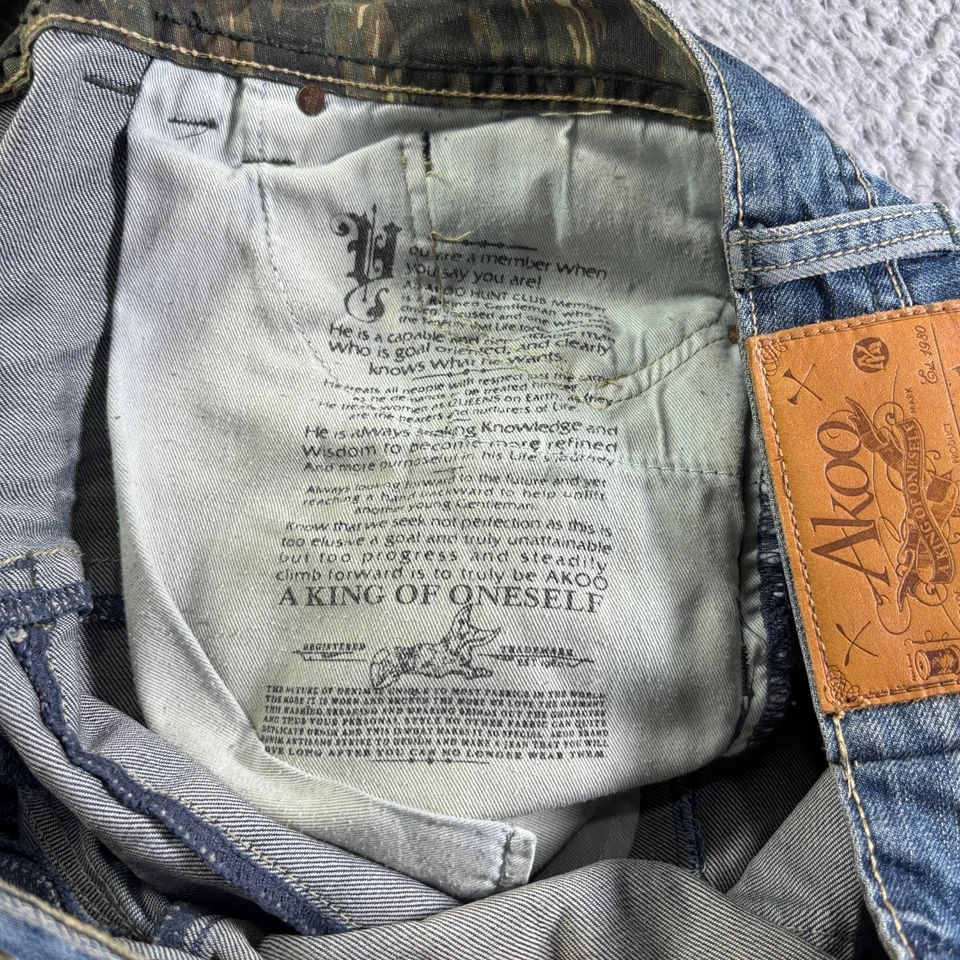 Pantalones de mezclilla vintage marca Akoo para hombre 38x30 azul algodón lavado oscuro relajados holgados Y2k Foto 4 de 4
