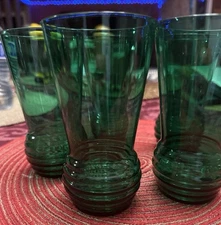 5 Vintage Green Clear Glass Juice Glasses  Cool 5 1/8” Tall