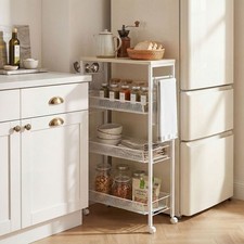 Produktbild - 3-stufiger Küchenwagen, rollbarer Servierwagen mit Hängekorb und Haken, weiß