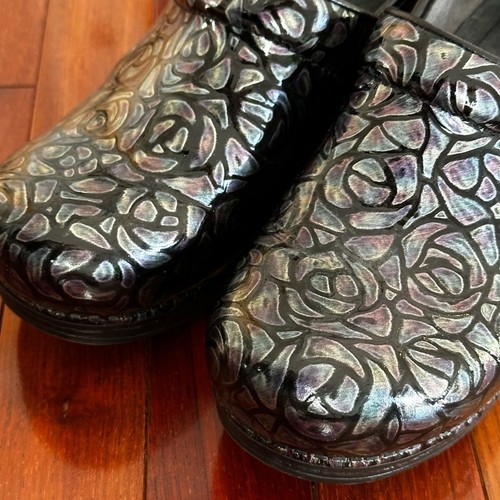Dansko Black Purple Pro XP Clogs 41 Size 10 Night Rose Patent Leather Shoes Mule - Picture 3 of 8