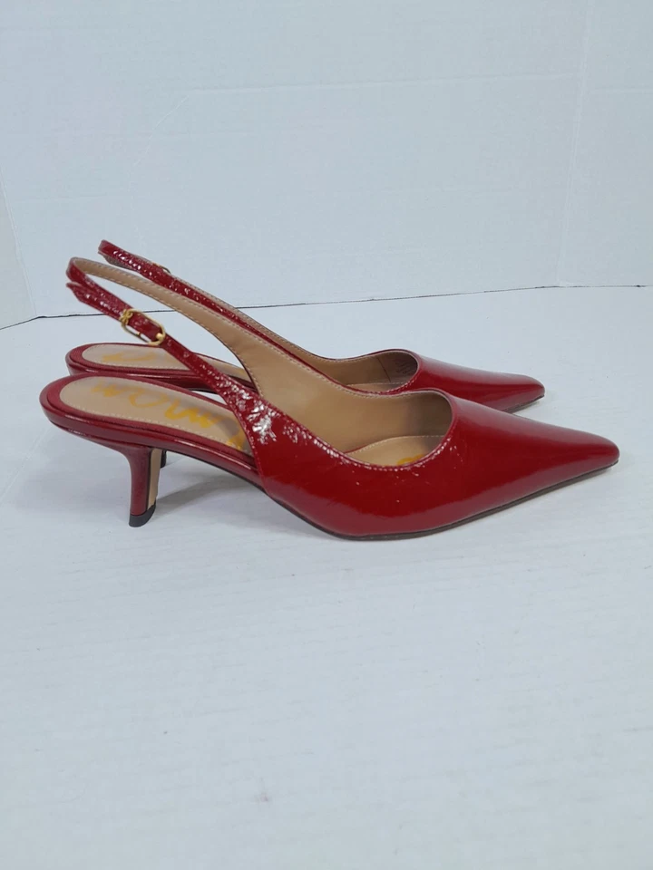 Sam Edelman Red Patent Leather Bianka Slingback Pumps Kitten Heel Sz 6.5  - Image 2 of 4