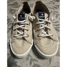 Sperry Crest Vibe Sneakers Preowned Tan Canvas Slip On Boat Shoes W's 6M