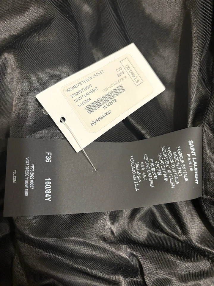 Chaqueta de peluche para mujer Saint Laurent Paris Naturale/FR 36 NUEVA CON ETIQUETAS Foto 4 de 4