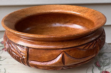 Vintage Chunky Carved Wood Wooden Bowl - 7 Inch Diameter x 3 Inch Tall