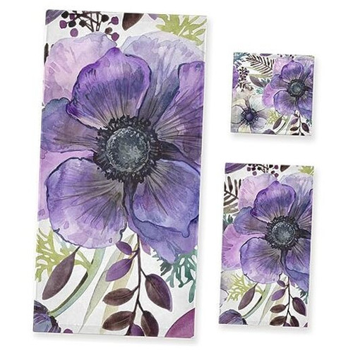 Purple Bath Towels Bathroom Set of 3 High Absorbent Microfiber Beach Towel Set