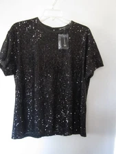 INC International Concepts Women's Size L Black Sequin Keyhole Neck Holiday NWT
