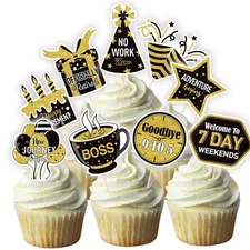 36 Pcs Happy Retirement Cupcake Toppers - NO DIY - Retired Cupcake Picks Reti...