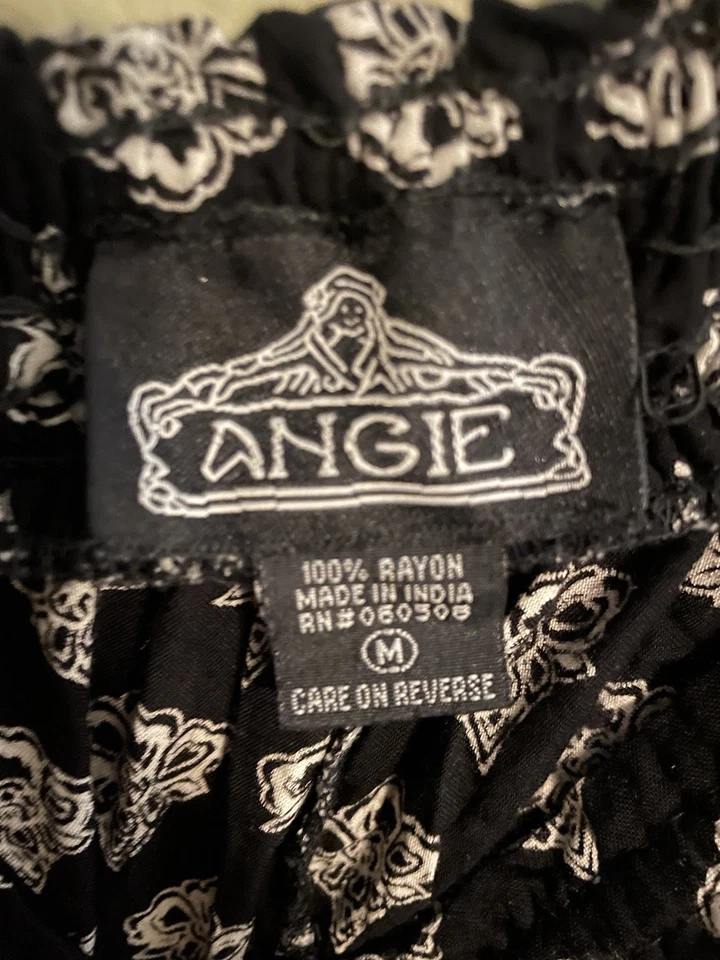 Pantalones para mujer Angie medianos negros beige estampado boho pierna ancha cintura palazzo Foto 3 de 4