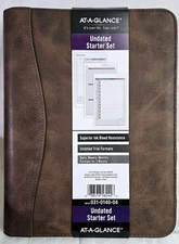 AT-A-GLANCE Undated Faux Leather Starter Set 7-Ring Distressed Brown Desk Size 5
