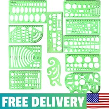 11PCS Geometric Drawings Templates, Drafting Stencils Measuring Tools,...