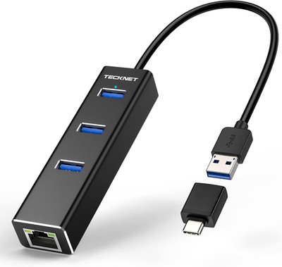 USB C to Ethernet Hub, 3-Port USB 3.0 with Gigabit RJ45 Adapter