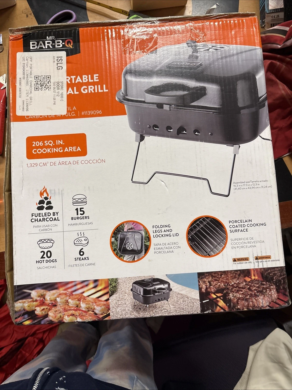 Mr. Bar-B-Q 14” Portable Charcoal grill 206sq in Black/Porcelain Coated Portable