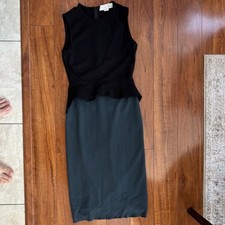 Stella McCartney Peplum Sheath Dress Black Dark Green Sleeveless Size 44