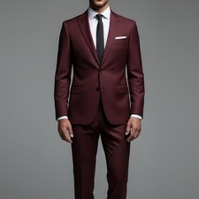 Mens Slim Fit Suit Burgundy Formal Wedding Groom Tuxedo Prom Party Business Suit
