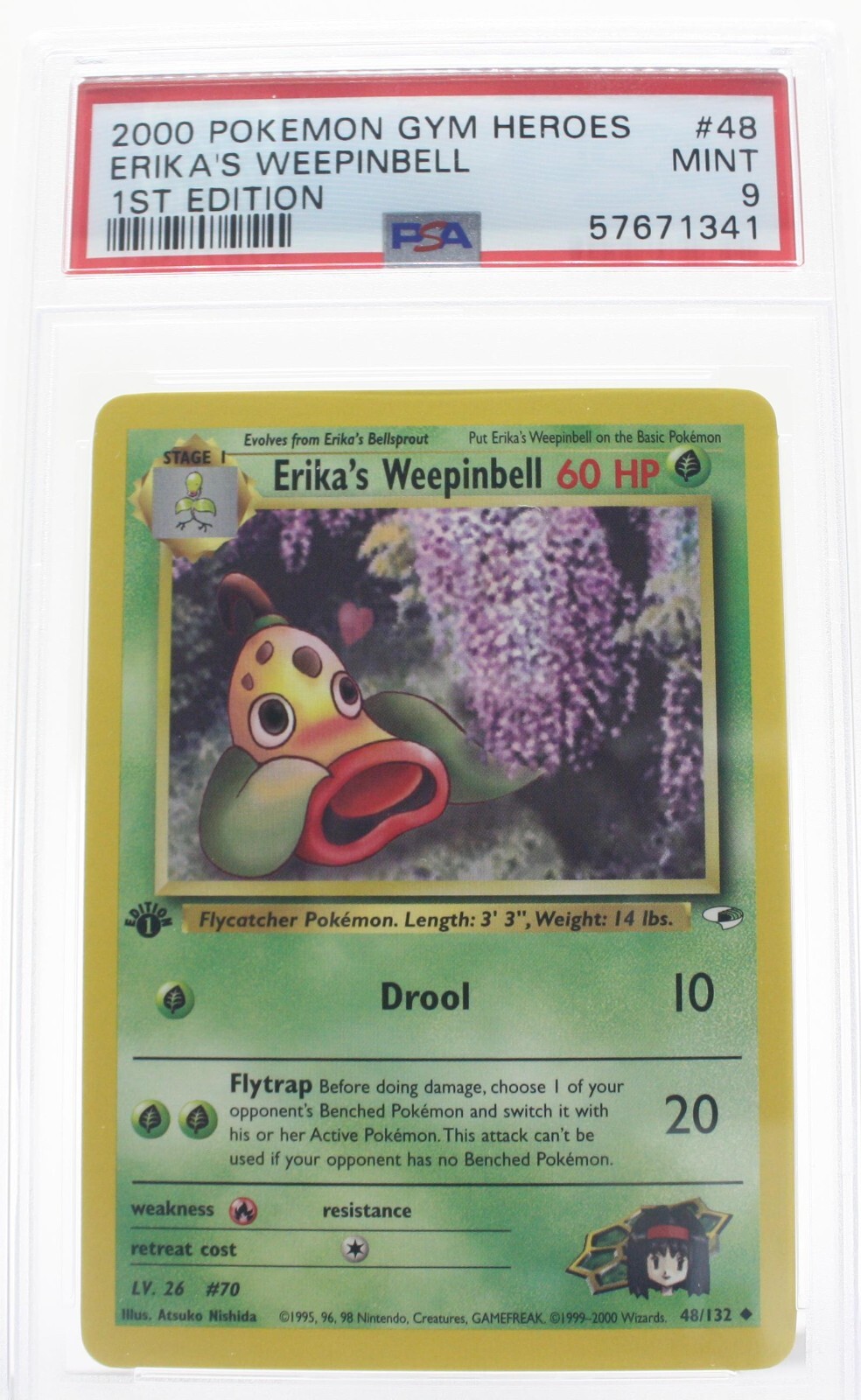 PSA 9 MINT 2000 Pokémon Gym Heroes #48 Erika's Weepinbell 1st Edition !!!