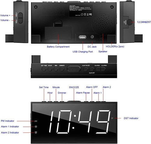 Alarm Clock for Bedroom, 2 Alarms Loud LED Big Display Plug in Simple Basic - Picture 43 of 43