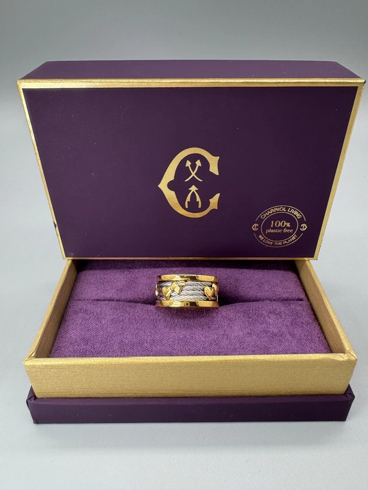 "Nuevo anillo Charriol Geneve Forever Collection Love Heart tono oro amarillo 5""" Foto 2 de 4