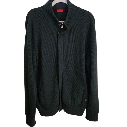 Isaia Napoli 100% Kaschmir schwerer Pullover Bomberjacke Wildlederbesatz Gr. XL