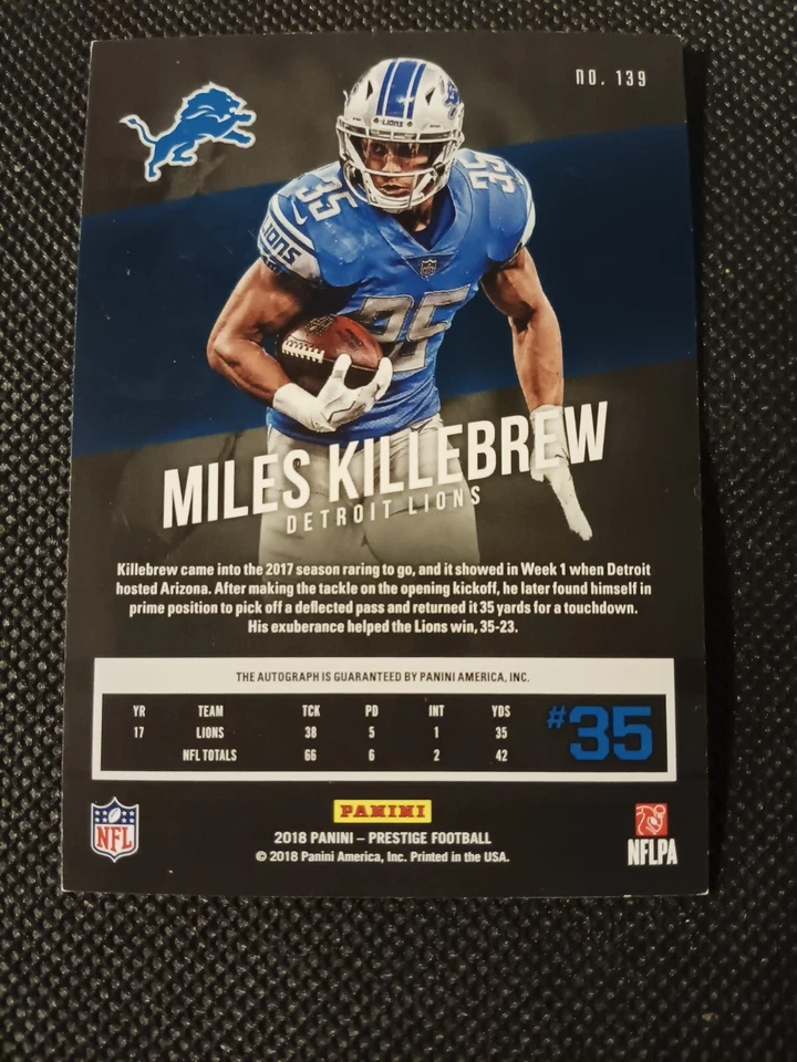 2018 MILES KILLEBREW PANINI PRESTIGE AUTOGRAPHED AUTO CARD #139 LIONS STEELERS  - Image 2 of 3