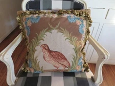 Aubusson style FRENCH COUNTRY Needlepoint Pillow English Pheasant Ornate Bird