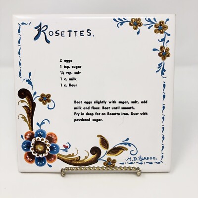 MD Larson Rosette Scandinavian Recipe Swedish Folk Art Tile Trivet Bergquist 6''