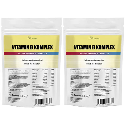 PRO NATURAL 2 Packungen Vitamin B Komplex 730 Tabletten B1 B2 B3 B5 B6 B12 Biotin Folsäure