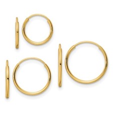 14k Yellow Gold Polished Endless Hoop 3 Piece Set Earrings L-10 mm, W-10 mm