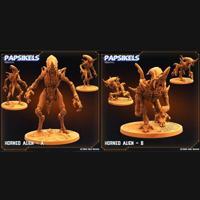 3D Printed Papsikels Cyberpunk Sci-Fi Horned Alien Set - 28mm 32mm