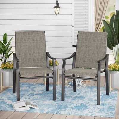 Patio Dining Chairs w/ Textilene Fabric & Steel Frame Set of 2 Outdoor Armchair